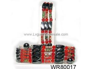 36inch Red Cloisonne,Crystal, Magnetic Wrap Bracelet Necklace All in One Set